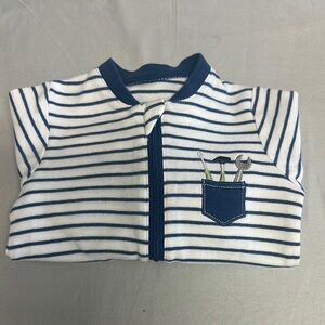 Tuffy - Striped Blue and White baby onesie sleeper with tool design